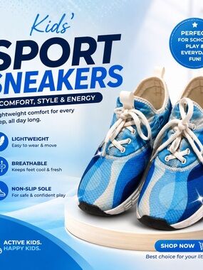 Kids' Blue Sport Sneakers - Lightweight Breathable Trainers